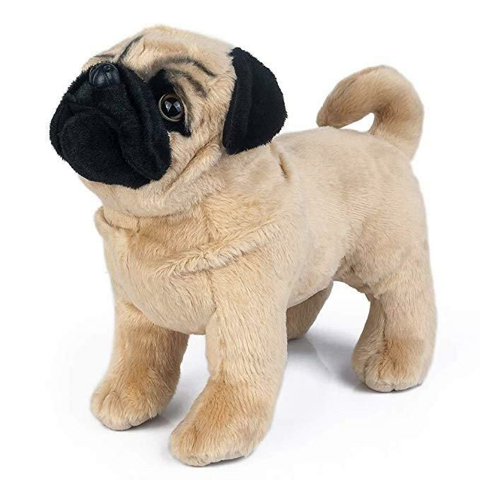 Animals 12" Lifelike Standing Pug Dog Plush Toy | Pugs Dog Breeds Animals