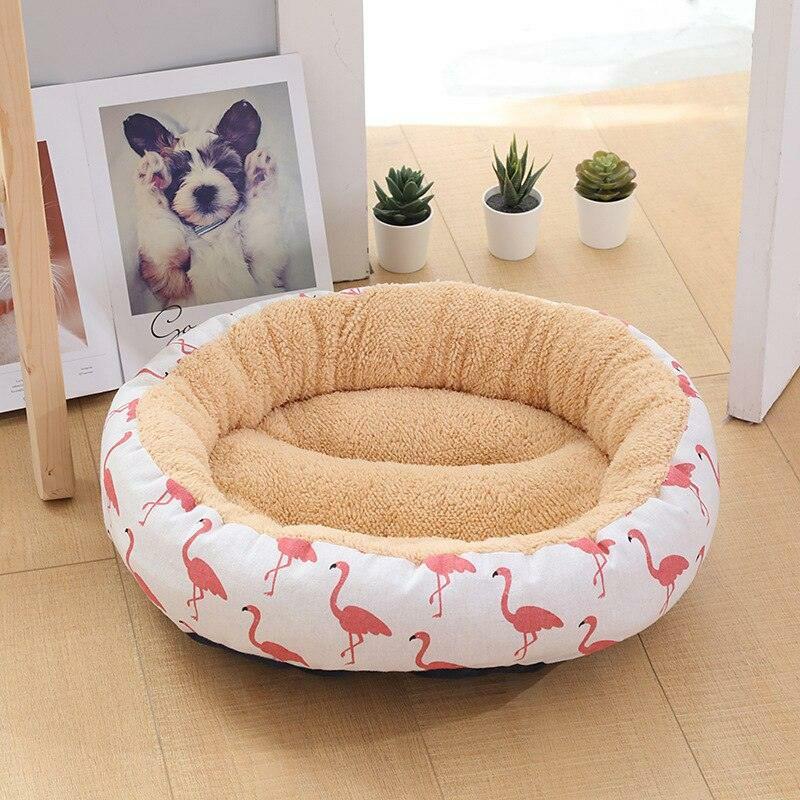 Animals Flamingo Pattern Fluffy Round Plush Dog Beds for Small Dogs | Flamingoes Animals (F-H) Animals