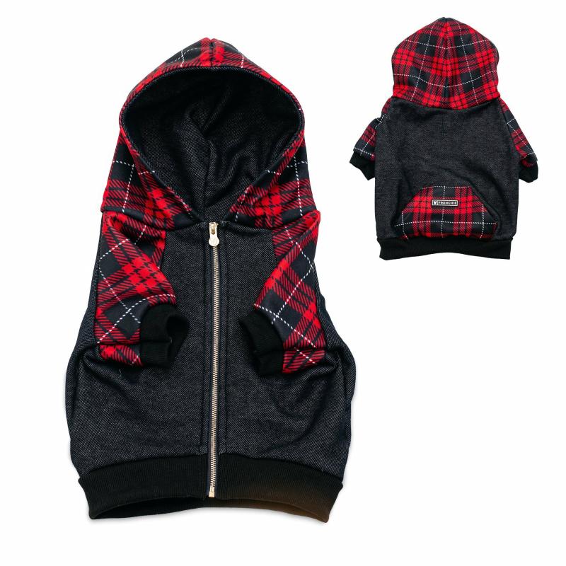 Animals Frenchie Dog Hoodie – Red Tartan | Xs | Dogs Animals (C-E) Animals