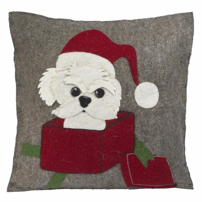 Animals Hand Felted Wool Christmas Pillow – Dog in Box – 20" | Dogs Animals (C-E) Animals