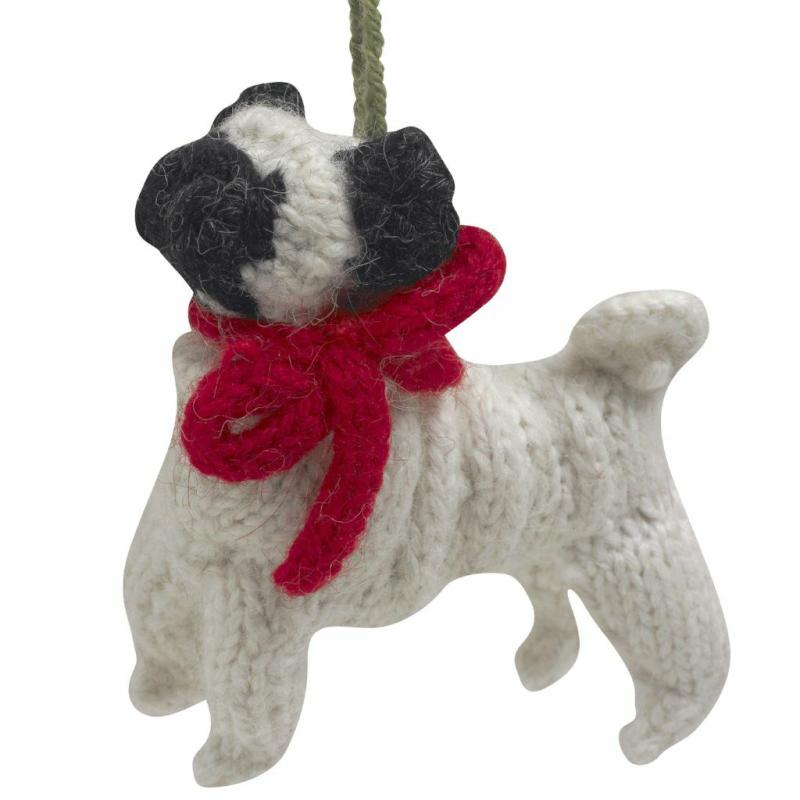 Animals Hand Knit Alpaca Wool Christmas Ornament – Pug Dog | Pugs Dog Breeds Animals