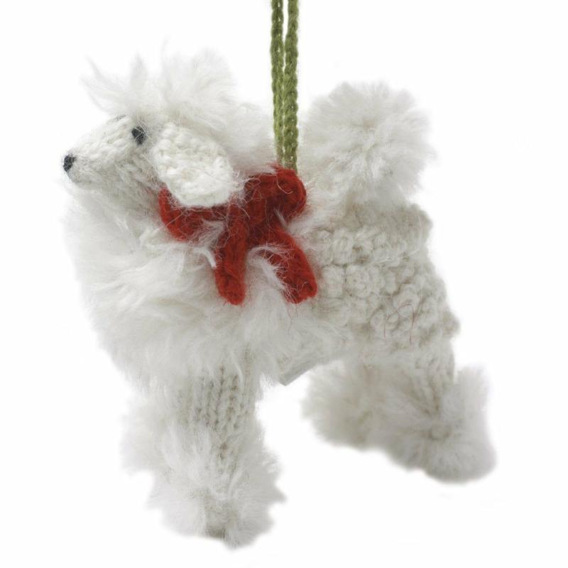 Animals Hand Knit Alpaca Wool Christmas Ornament – White Poodle Dog | Llamas Animals (K-O) Animals