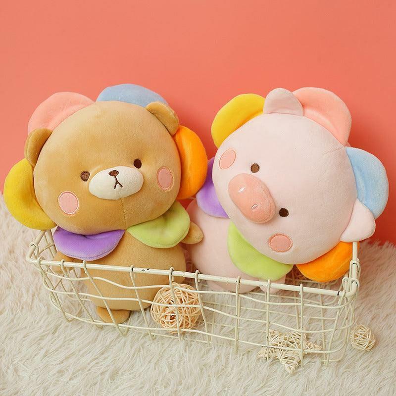 Animals Kawaii Bear & Piggy Plush Dolls with Cute Flower Hats | 23cm | Teddy Bears Animals (T-Z) Animals