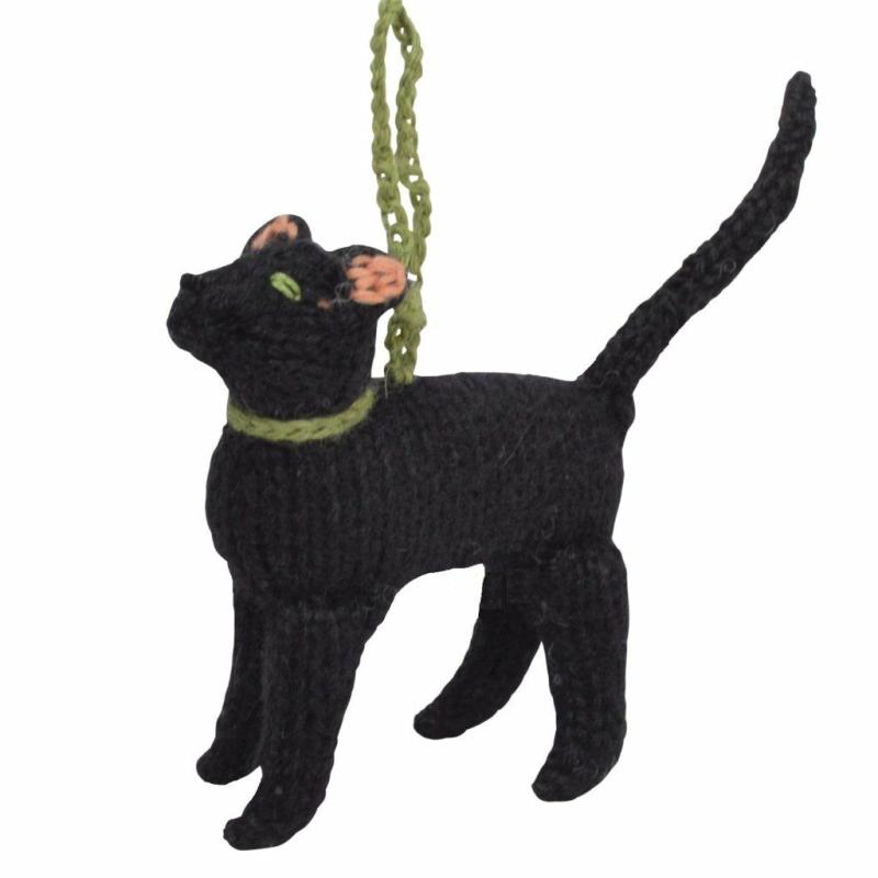 Animals Hand Knit Alpaca Wool Christmas Ornament – Black Cat | Llamas Animals (K-O) Animals